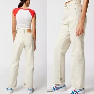 Urban Outfitters BDG Cowboy Jean Cream Brown stitching High Waist Straight